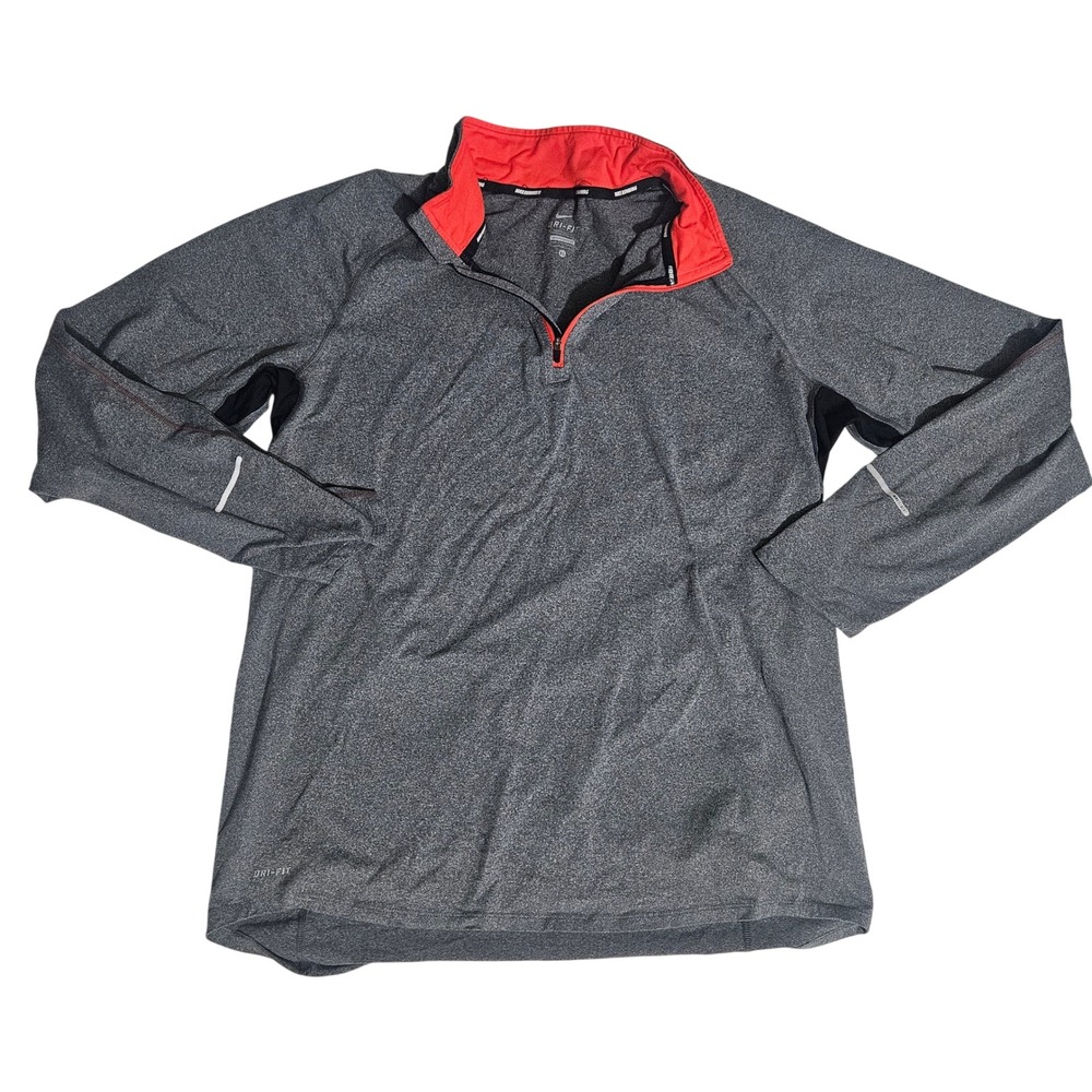 Nike Mens XL Running Element Dri-FIT Quarter Zip Pullover Gray Red Heathered